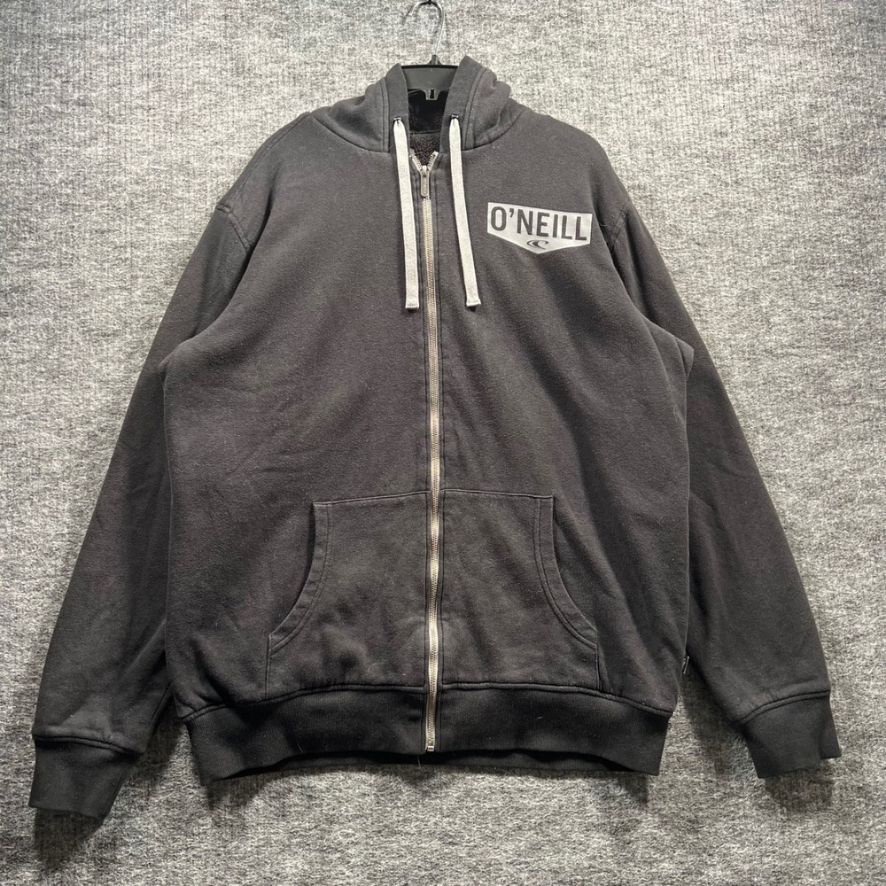 ONeill Mens XL Black Sherpa Lined Full Zip Hoodie Surf Graphic Sweatshirt